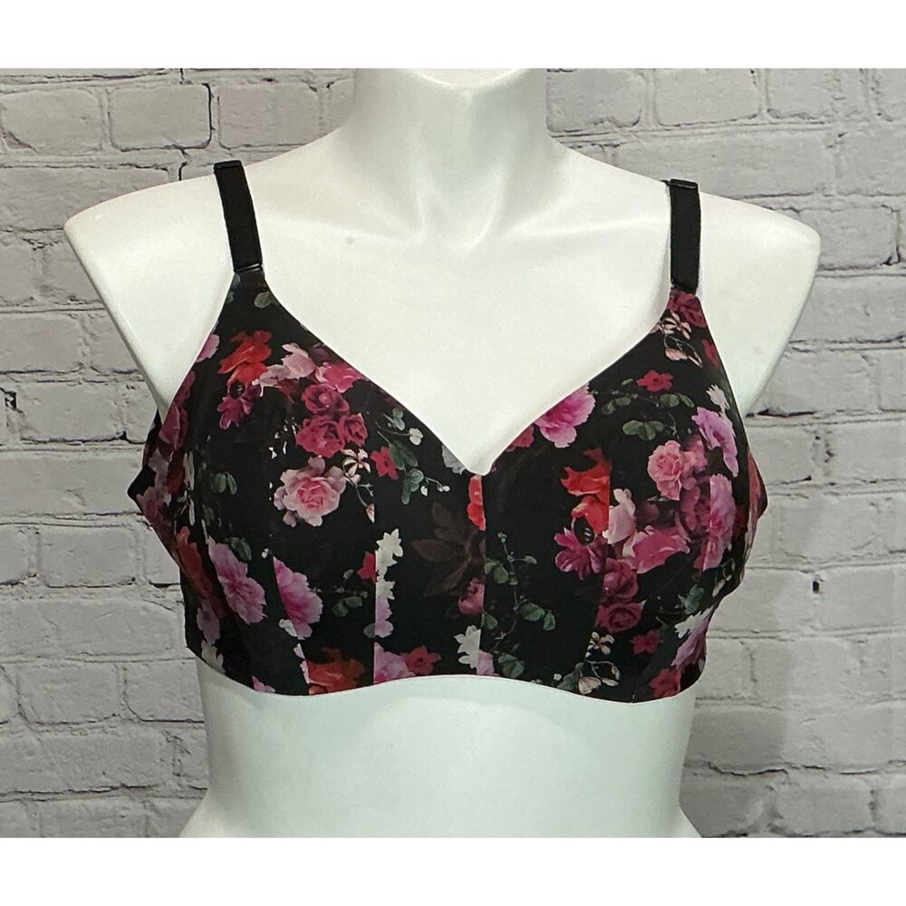 Torrid Curve Women's Black Floral Wire-Free Back Smoothing Bra (Size 42C)